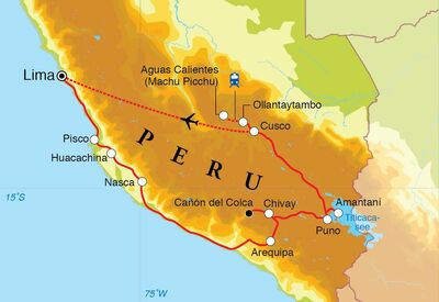 Routekaart Rundreise Peru, 3 Wochen