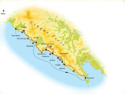 Routekaart Wanderreise Italien: Cinque Terre, 8 Tage