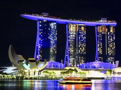 Marina Bay, Singapur, Skyline, Nacht, Rundreise Sungapur