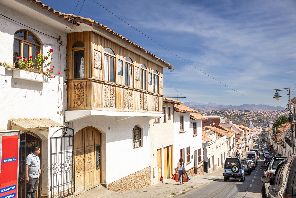 Sucre, Straße, Gebäude, Rundreise Bolivien